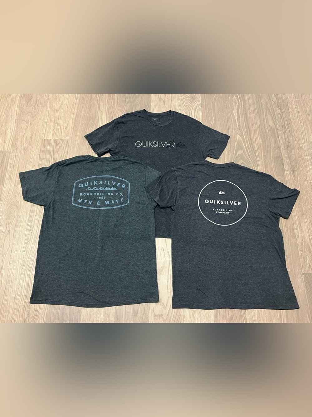 Lot of 3 XL Mens QUIKSILVER Gray Graphic Tee Shirt Top 2-Sided Surf Skate Wave